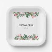 Winter Berries Pine Cone Greenery Wedding Papieren Bordje (Voorkant)