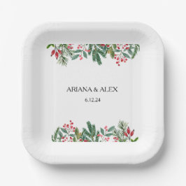 Winter Berries Pine Cone Greenery Wedding Papieren Bordje