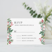 Winter Berries Pine Cone Greenery Wedding RSVP Kaartje (Staand voorkant)