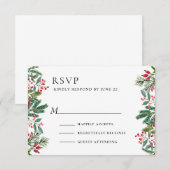 Winter Berries Pine Cone Greenery Wedding RSVP Kaartje (Voorkant / Achterkant)