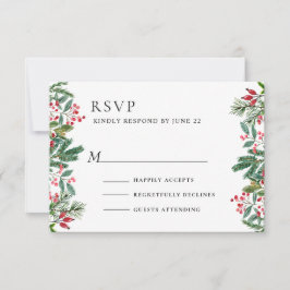 Winter Berries Pine Cone Greenery Wedding RSVP Kaartje