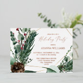 Winter Berries & Pine Greenery Holiday Party Folie Uitnodiging (Staand Voorkant)