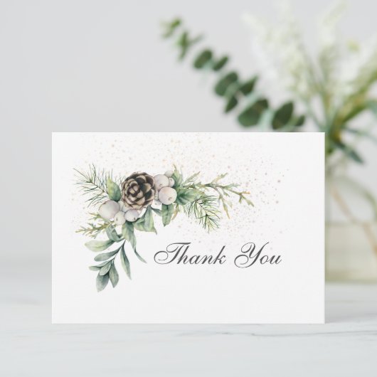 Winter Berries Pine Greenery Inspirerend Wedding Bedankkaart (Staand voorkant)