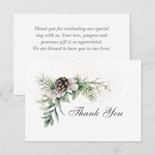 Winter Berries Pine Greenery Inspirerend Wedding Bedankkaart (Voorkant / Achterkant)