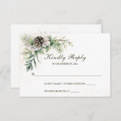 Winter Berries Pine Greenery Wedding RSVP Kaartje (Voorkant / Achterkant)