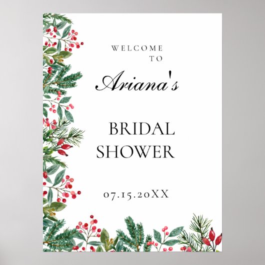 Winter Berries Pine Greenery Wedding Welkom zingen Poster (Voorkant)
