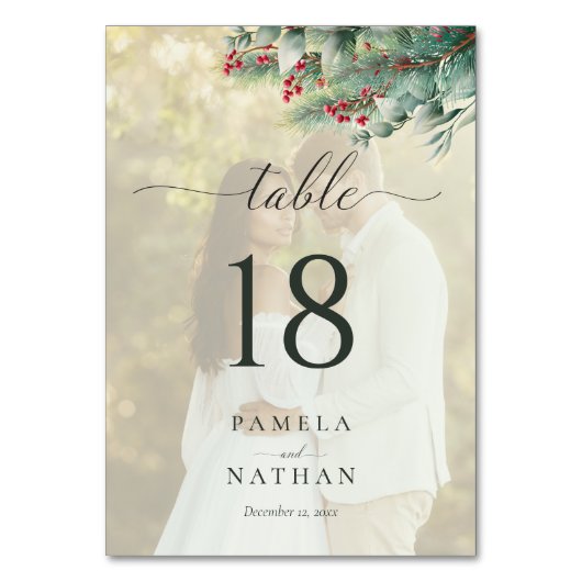 Winter Berries & Pine Waterverf Greenery bruiloft Kaart (Achterkant)