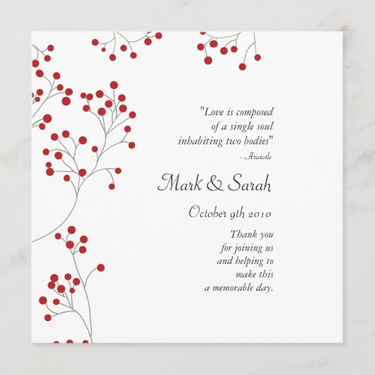 Winter Berries Red Wedding Programme Programmakaart (Voorkant)