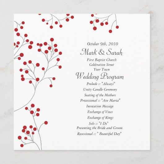Winter Berries Red Wedding Programme Programmakaart (Achterkant)