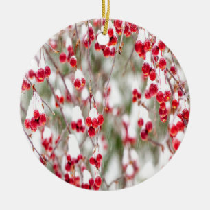 Winter Berries Red White kerstkleuren Sneeuwhol Keramisch Ornament