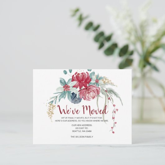 Winter Berries Rustic Moving Holiday Aankondiging Briefkaart (Staand voorkant)