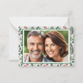 Winter Berries Sage Checkered Photo Note Card Notitiekaartje (Achterkant)