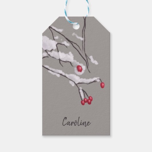 Winter Berries takt in sneeuwse douanenaam Cadeaulabel (Voorkant)