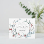 Winter Berries Waterverf Botanical Save the Date Briefkaart (Staand voorkant)