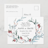 Winter Berries Waterverf Botanical Save the Date Briefkaart (Voorkant / Achterkant)