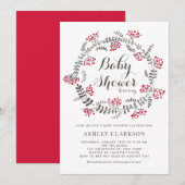 Winter Berries Wreath Baby shower Invitation Kaart (Voorkant / Achterkant)
