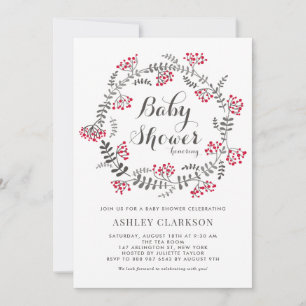Winter Berries Wreath Baby shower Invitation Kaart