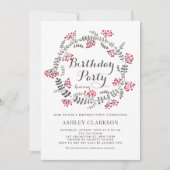 Winter Berries Wreath Birthday Party Invitation Kaart (Voorkant)