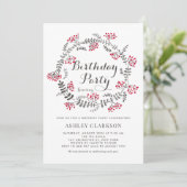 Winter Berries Wreath Birthday Party Invitation Kaart (Staand voorkant)