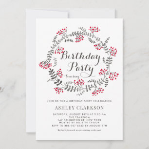 Winter Berries Wreath Birthday Party Invitation Kaart