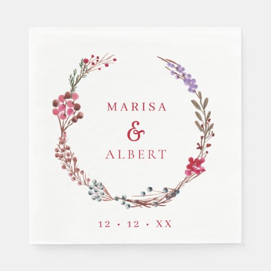 Winter Berries Wreath Wedding Servet (Voorkant)