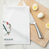 Winter Berry A Monogram Aangepaste keukenhanddoeke Theedoek (Quarter Fold)