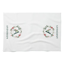 Winter Berry A Monogram Aangepaste keukenhanddoeke