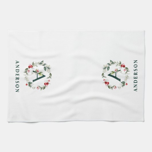 Winter Berry A Monogram Aangepaste keukenhanddoeke Theedoek (Horizontaal)