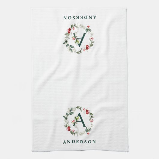 Winter Berry A Monogram Aangepaste keukenhanddoeke Theedoek (Verticaal)