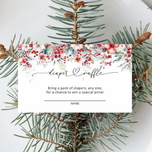 Winter Berry Bloemen Kerst Luier Raffle Informatiekaartje