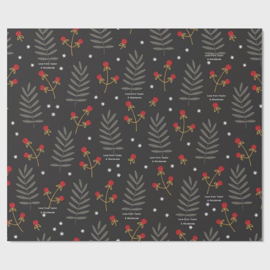 Winter Berry Botanical Christmas Personalized Cadeaupapier (Vlak)