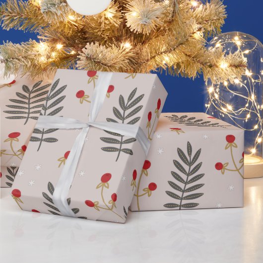 Winter Berry Botanische Kerst Cadeaupapier (Feestdagen)