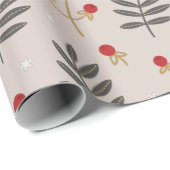 Winter Berry Botanische Kerst Cadeaupapier (Rol Hoek)