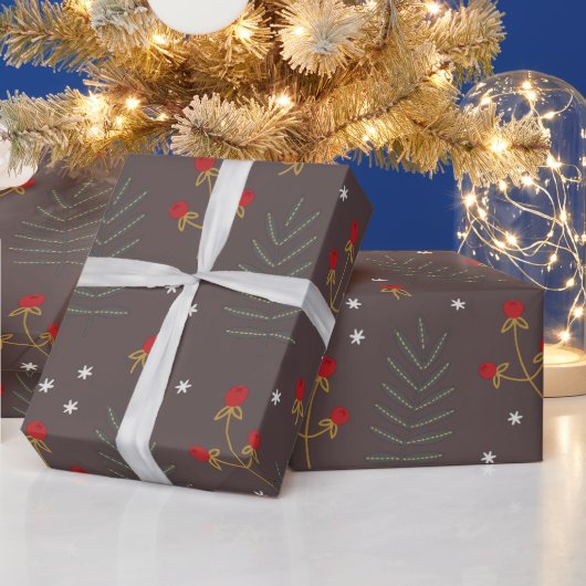 Winter Berry Botanische Kerst Cadeaupapier (Feestdagen)