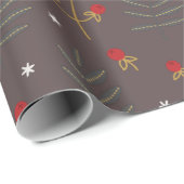 Winter Berry Botanische Kerst Cadeaupapier (Rol Hoek)