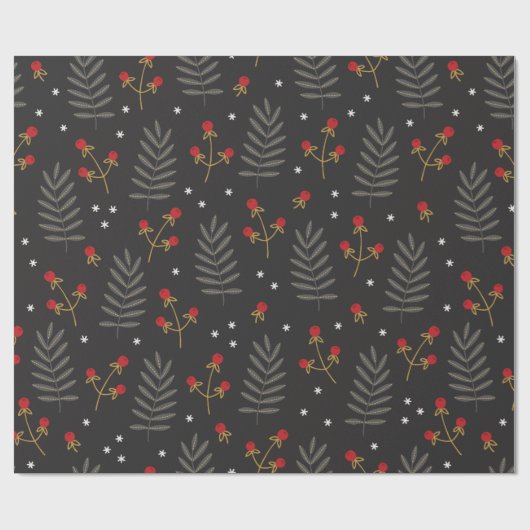 Winter Berry Botanische Kerst Cadeaupapier (Vlak)
