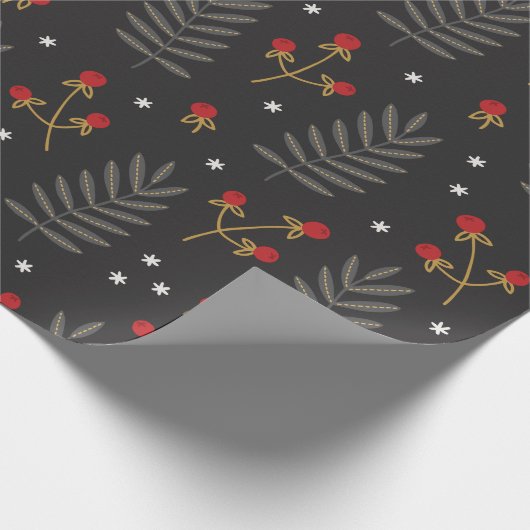 Winter Berry Botanische Kerst Cadeaupapier (Hoek)