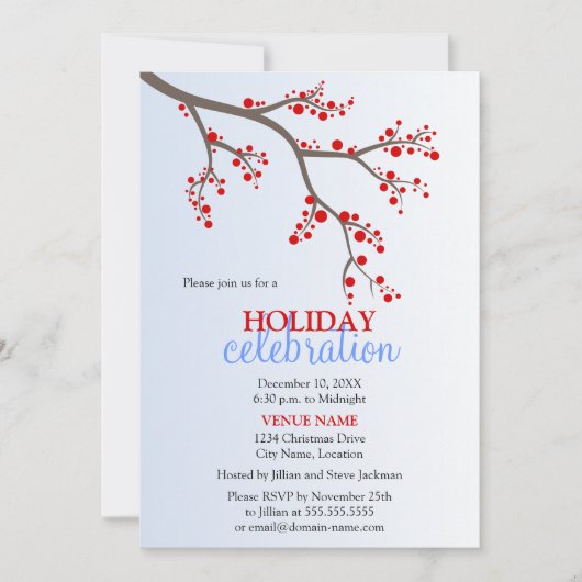 Winter Berry Branch kerstfeestdag Kaart (Voorkant)