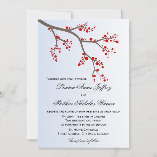 Winter Berry Branch Wedding Kaart (Voorkant)