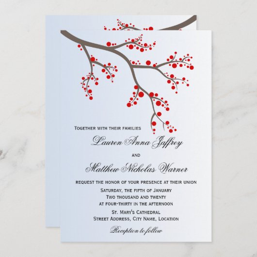 Winter Berry Branch Wedding Kaart (Voorkant / Achterkant)