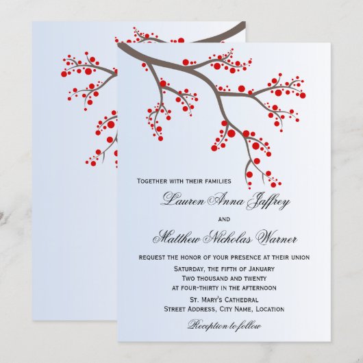 Winter Berry Branch Wedding Kaart (Voorkant / Achterkant)