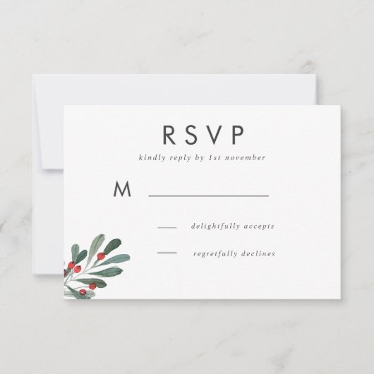 Winter Berry en Leaves Wedding Response RSVP Kaartje (Voorkant)