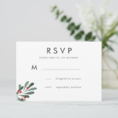 Winter Berry en Leaves Wedding Response RSVP Kaartje (Staand voorkant)
