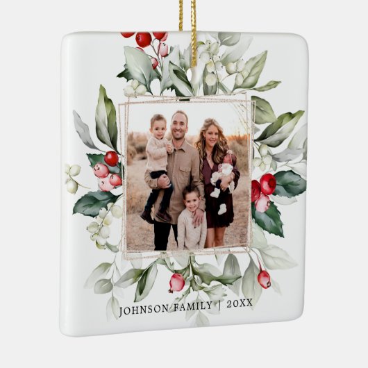 Winter Berry Family Photo Ceramic Ornament (Rechts)