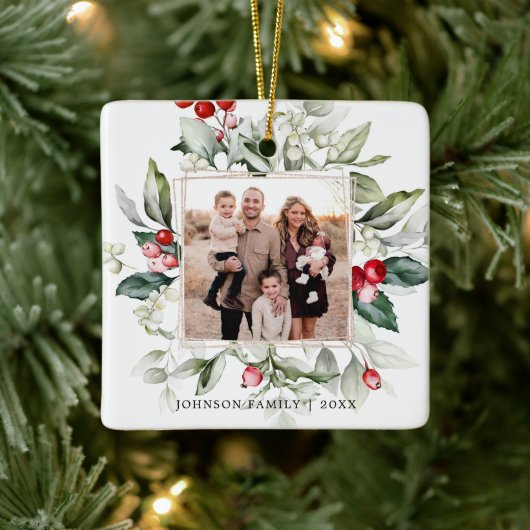 Winter Berry Family Photo Ceramic Ornament (Boom)