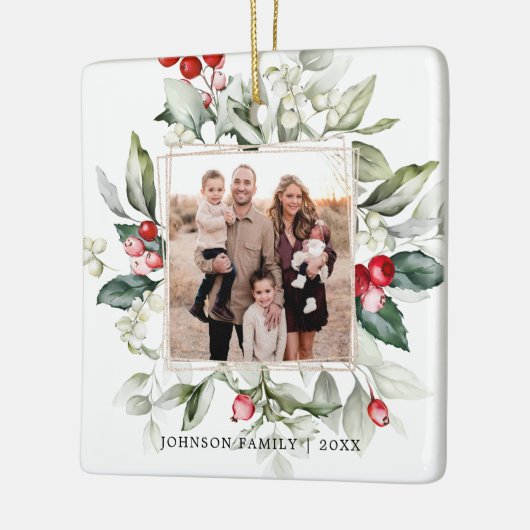 Winter Berry Family Photo Ceramic Ornament (Links)