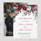 Winter Berry Floral foto's maken de datumkaart op Save The Date (Voorkant / Achterkant)