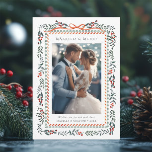 Winter Berry Frame Getrouwd & Blij Foto Feestdagenkaart