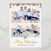 Winter Berry Garland 3 Foto Kerstgroet Folie Feestdagenkaart (Voorkant)