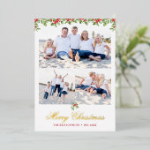 Winter Berry Garland 3 Foto Kerstgroet Folie Feestdagenkaart (Staand Voorkant)